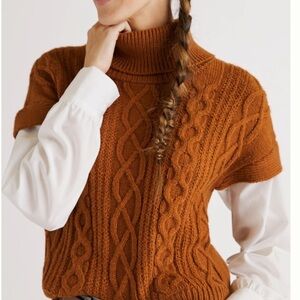 Anthropologie Layered Cable Sweater Top Burnt Orange Brown Preppy Academia XS